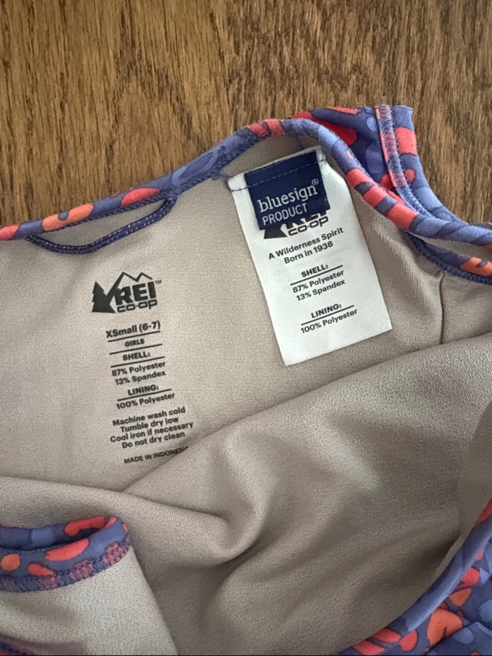 REI Girls' 6-7Y Purple & Coral Patterned One-Piece Swimsuit